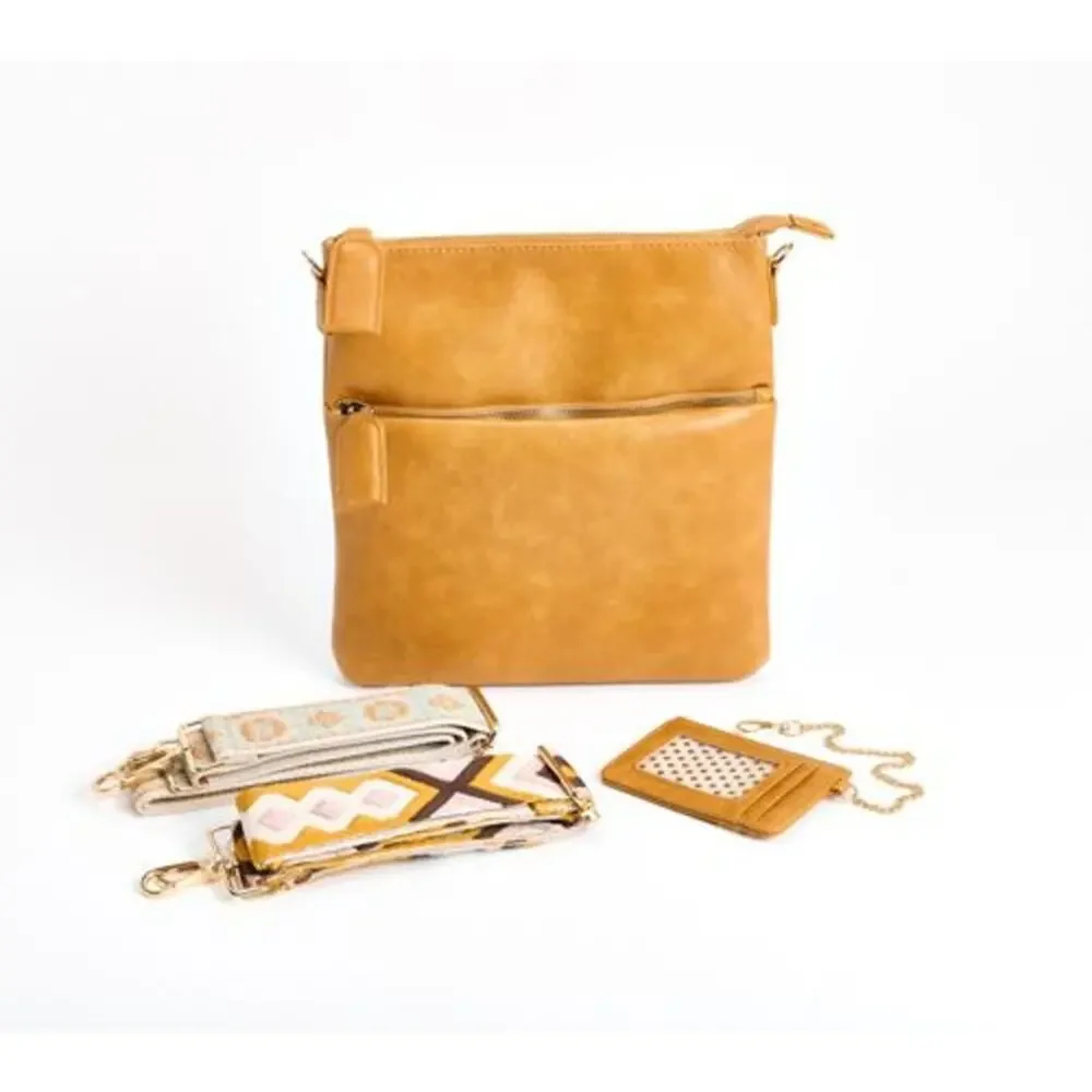 Ahdorned Double Zip Faux Leather Crossbody Black
